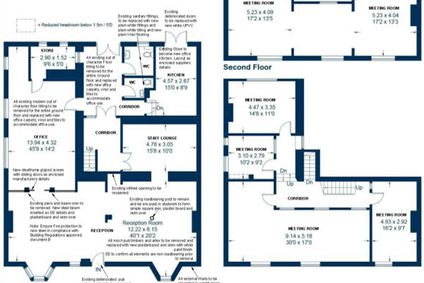 Floor plan of conversion of listed public house into offices