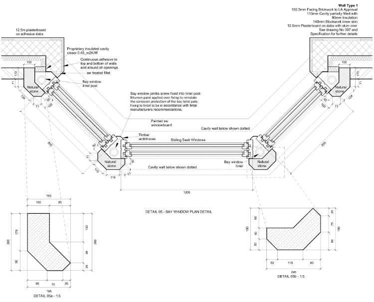 Detailed architectural design of a bay window