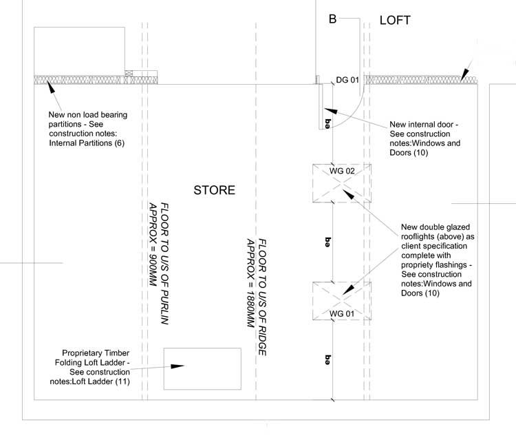 Technical drawing for loft conversion project