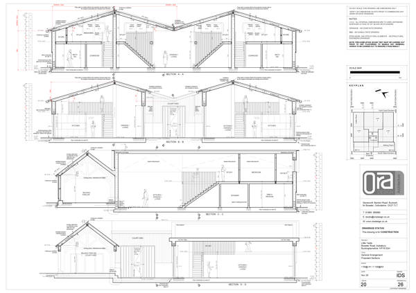 Large barn conversion detailed architectural drawing of sections