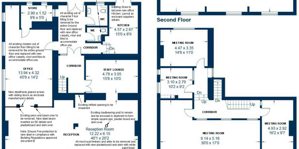 Floor plan of conversion of listed public house into offices